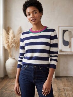 Halogen 100% Cashmere Sweater Striped Size Large Petite. Soft Cozy